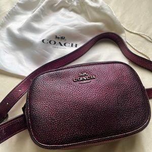 Coach Metallic Pebble Leather Fanny Pack /Belt Bag. Color Berry.